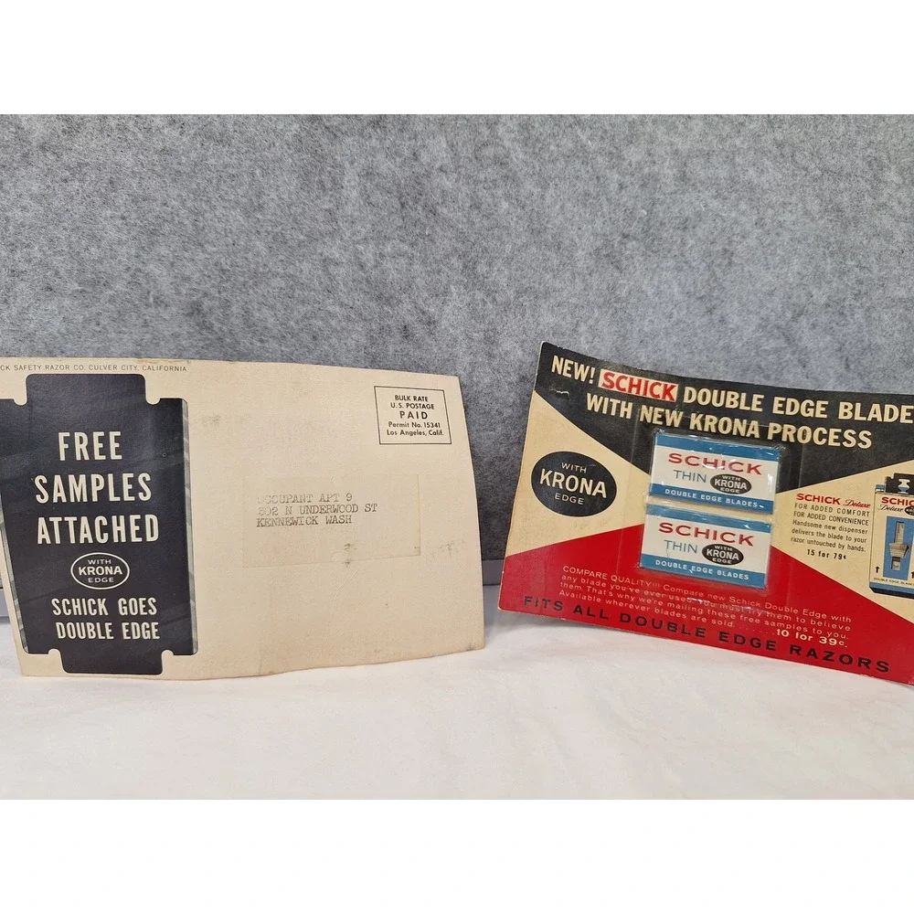 Vintage Schick Krona Edge Double Edge Razor Blades Promotional Sample Mailer